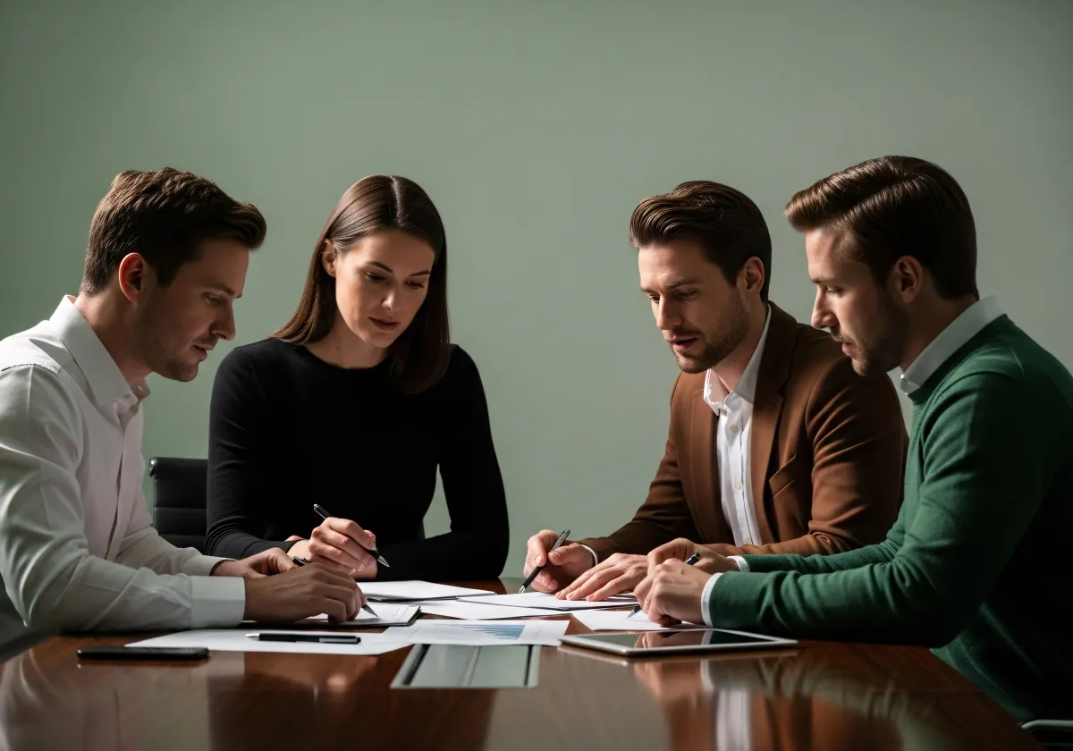 Equipe consultora reunida no escritório